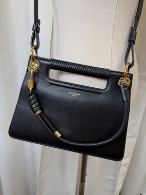 Givenchy ‘Whip Leather Medium Shoulder Bag’ in Black Leather w/ Brass Hardware